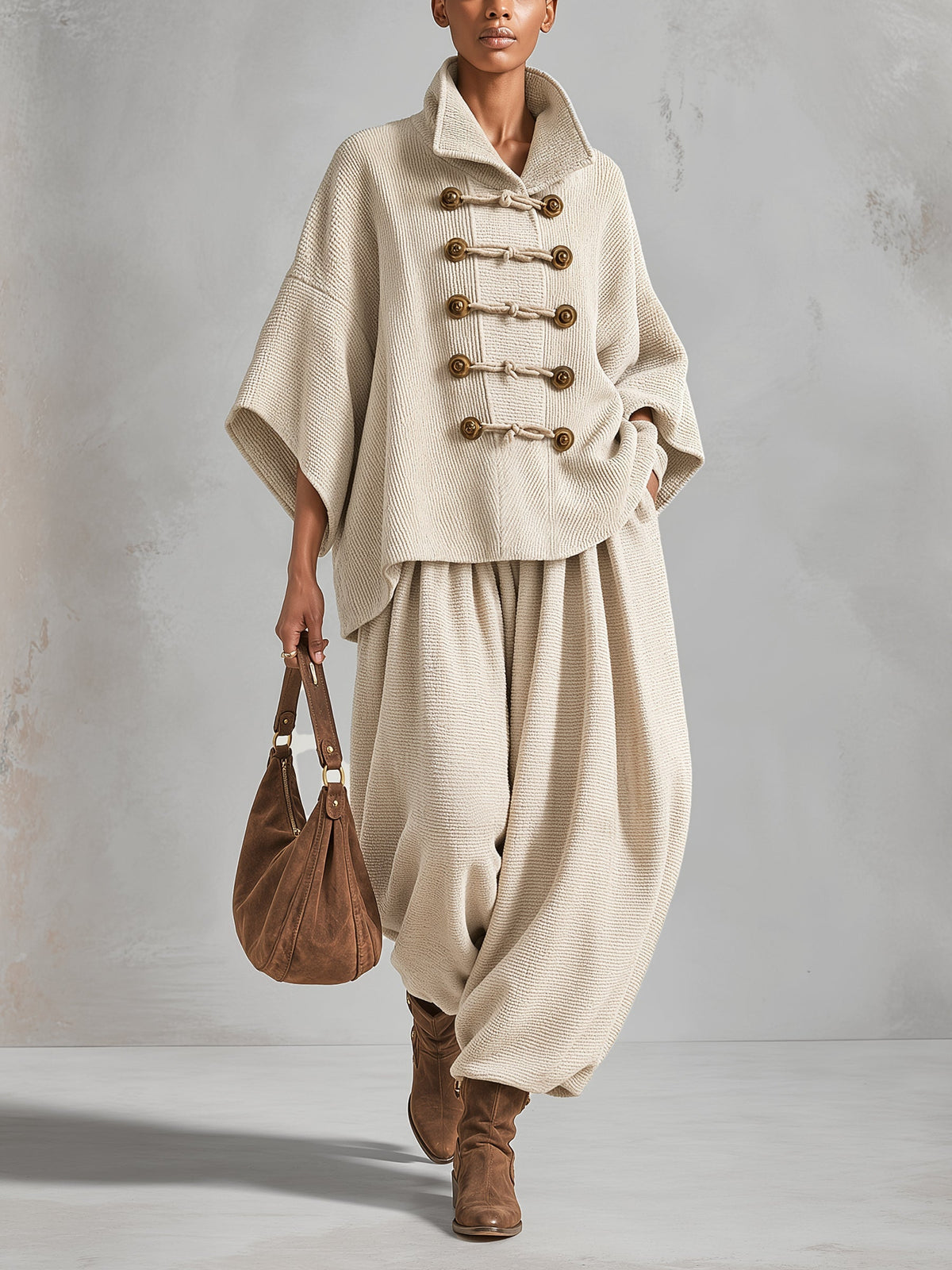 Honorine – Ensemble Haut Oversize à Col Superposé et Brandebourgs avec Pantalon Large