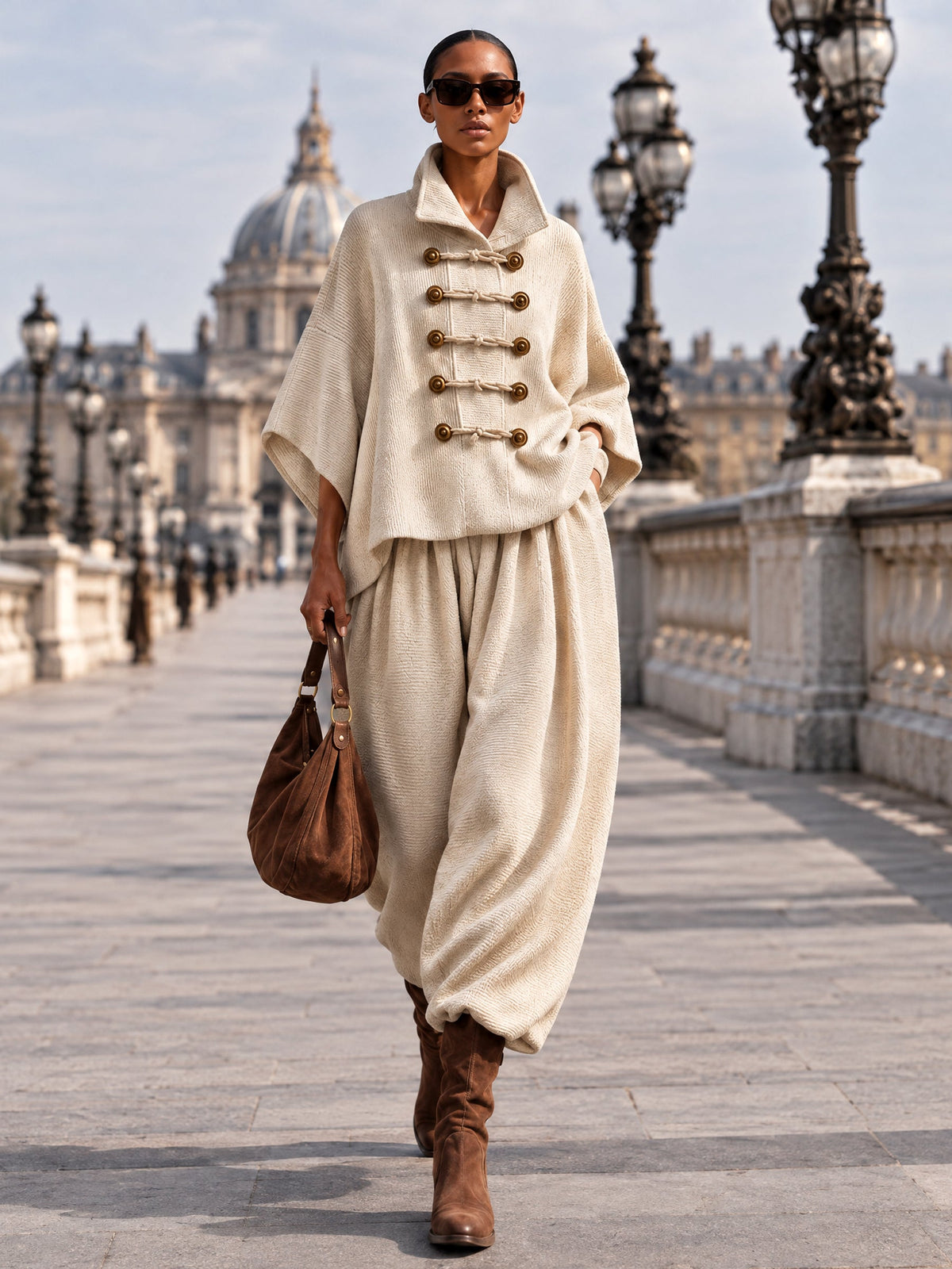 Honorine – Ensemble Haut Oversize à Col Superposé et Brandebourgs avec Pantalon Large