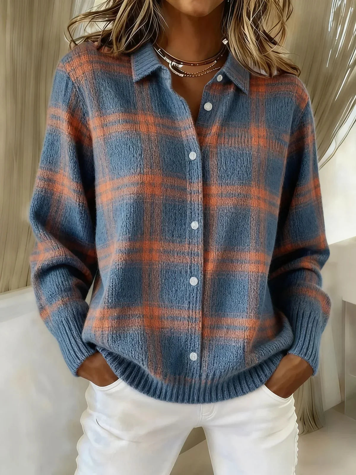 Candela | Cardigan en Maille à Carreaux