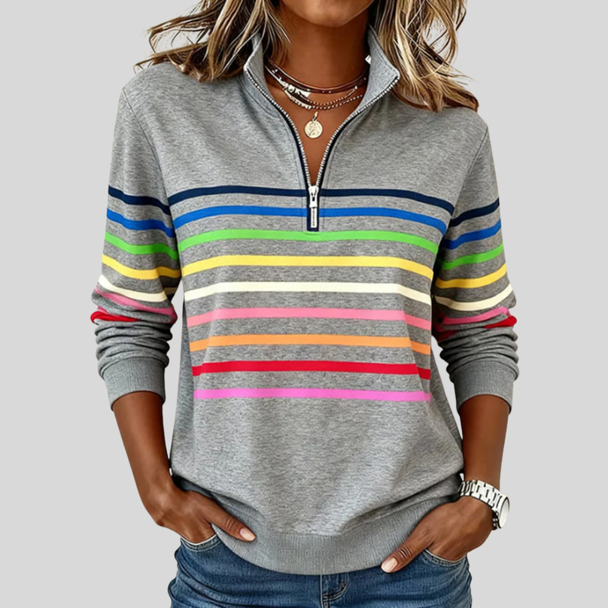 Solène | Sweat Rayé à Col Zippé