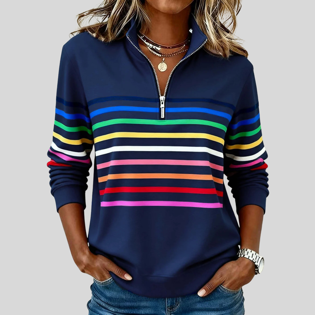 Solène | Sweat Rayé à Col Zippé