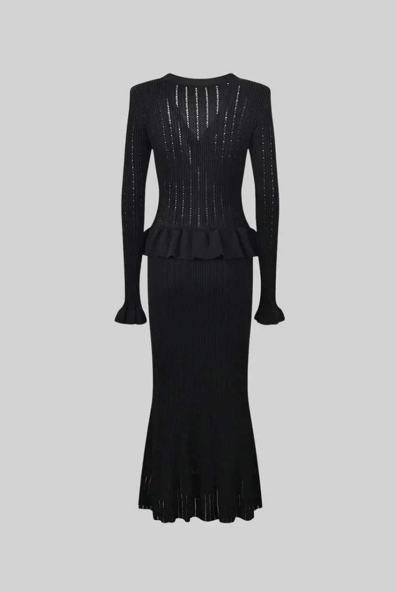 Prudence - Ensemble robe midi en maille fine et haut à boutons