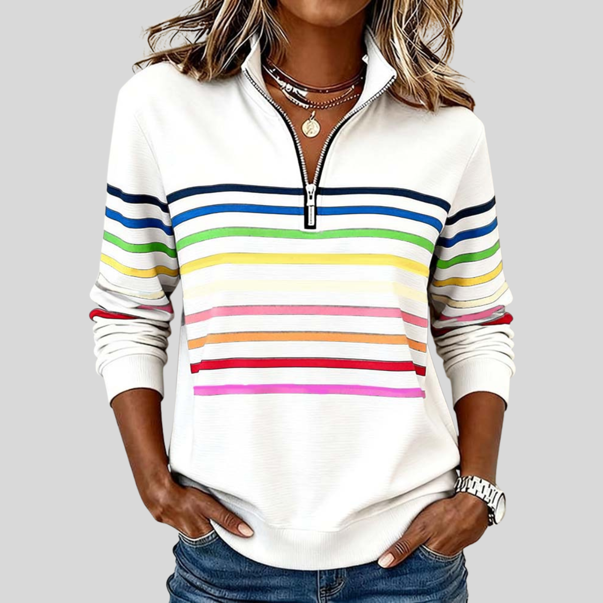 Solène | Sweat Rayé à Col Zippé