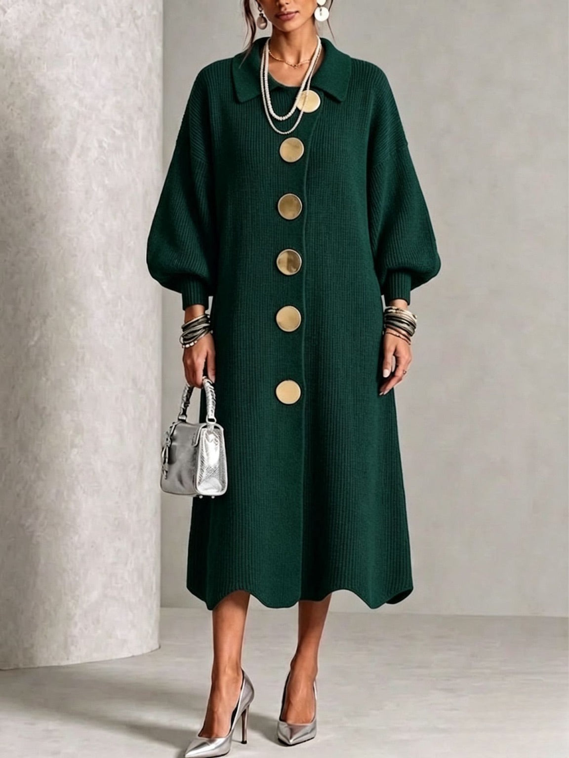 Florence – Robe Longue Boutonnée à Manches Longues
