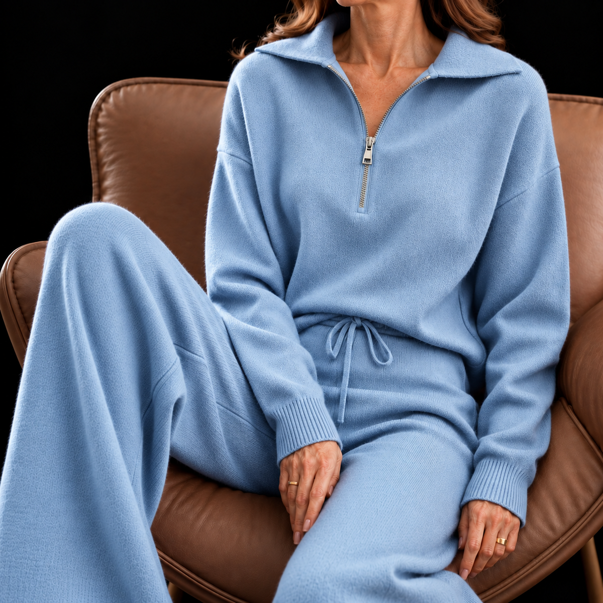 Victorine – Ensemble Détente en Cachemire à Demi-Zip