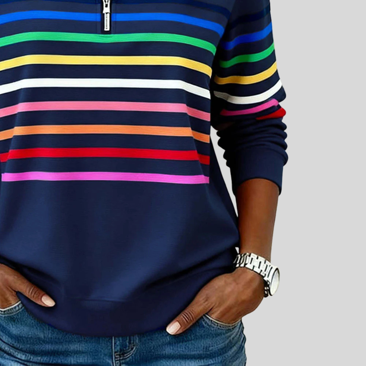 Solène | Sweat Rayé à Col Zippé