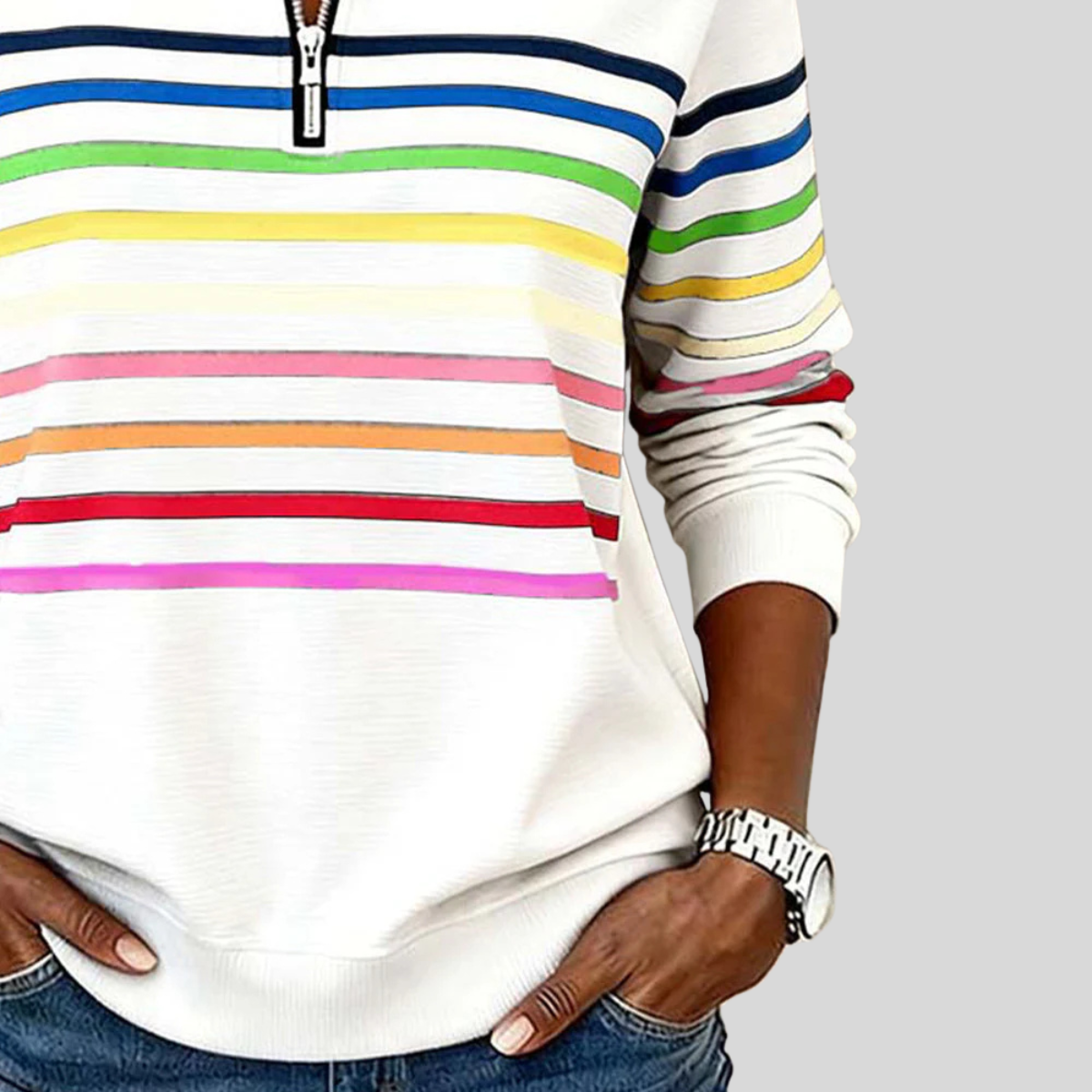 Solène | Sweat Rayé à Col Zippé