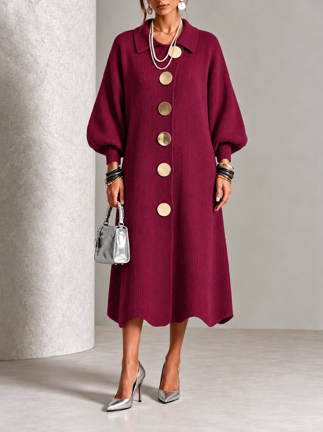 Florence – Robe Longue Boutonnée à Manches Longues