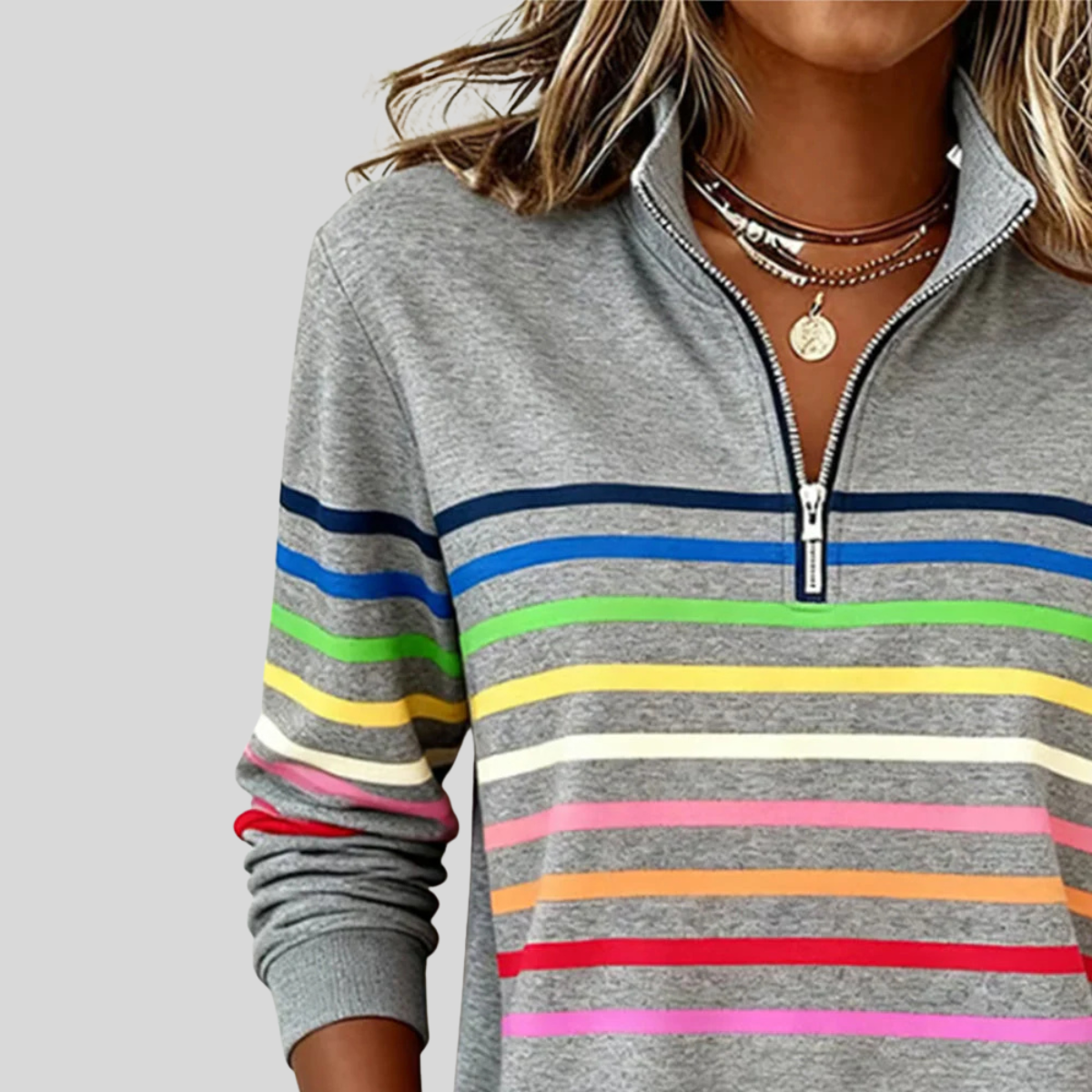 Solène | Sweat Rayé à Col Zippé