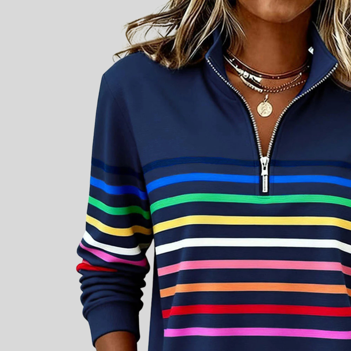 Solène | Sweat Rayé à Col Zippé