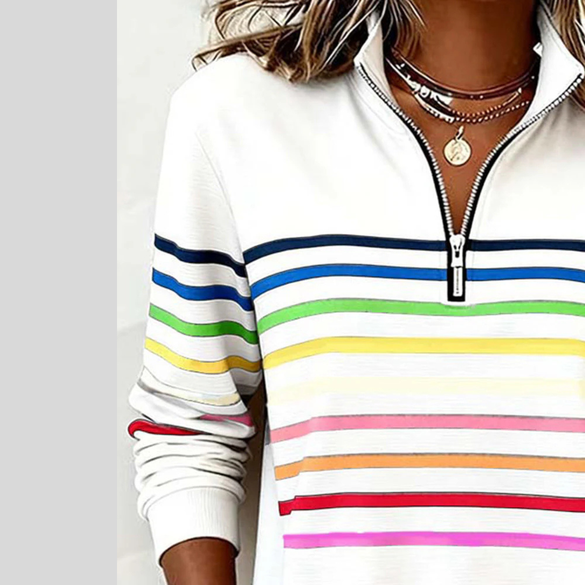 Solène | Sweat Rayé à Col Zippé