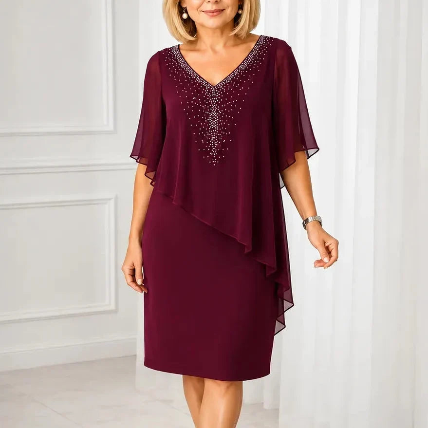 ROSALIE | ROBE À VOILE SUPERPOSÉ ET COL V ORNÉ