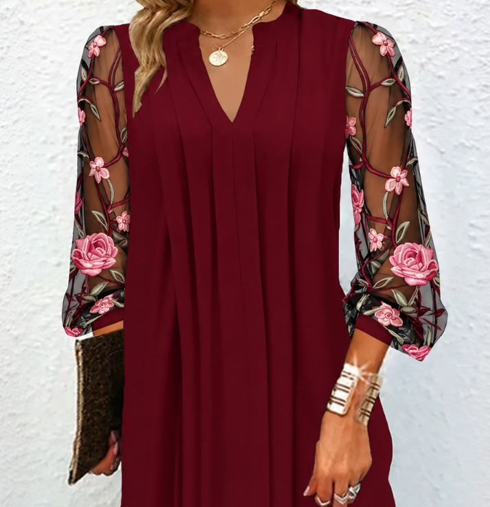Élise | Robe Élégante à Manches Fleuries