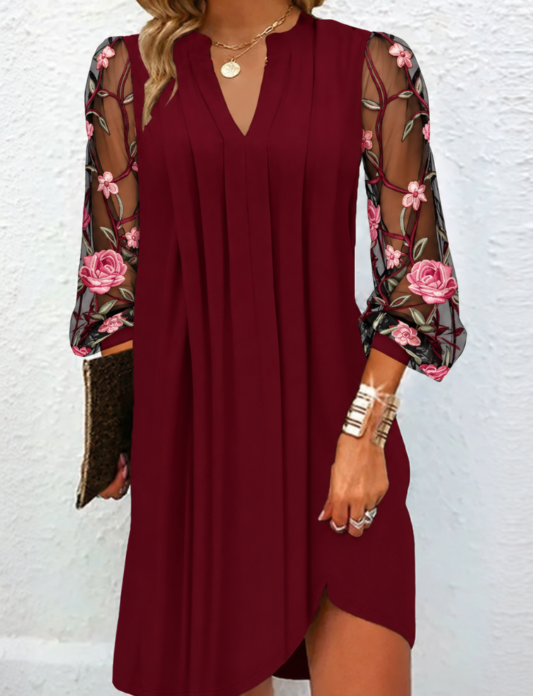 Élise | Robe Élégante à Manches Fleuries