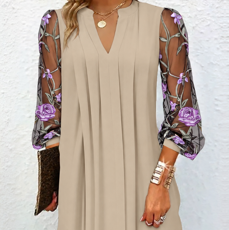 Agathe | Robe Élégante à Manches Fleuries