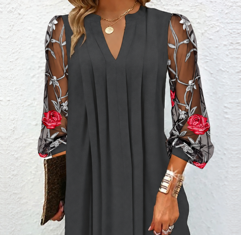 Jeanne | Robe Élégante à Manches Fleuries