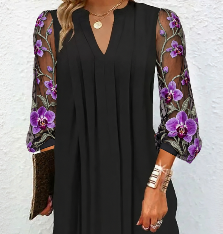 Apolline | Robe Élégante à Manches Fleuries