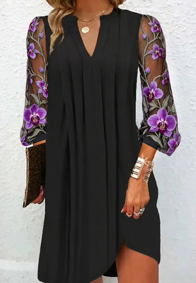 Apolline | Robe Élégante à Manches Fleuries