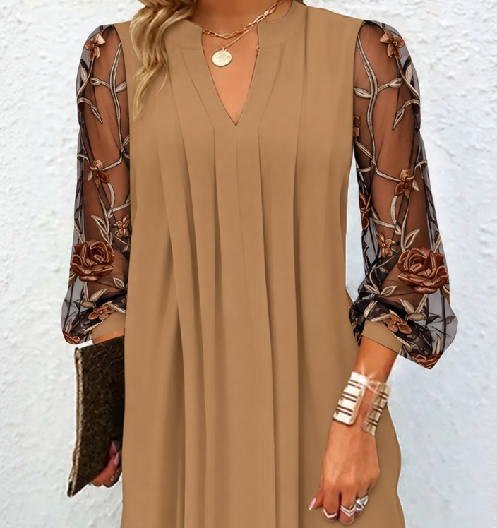 Rose | Robe Élégante à Manches Fleuries
