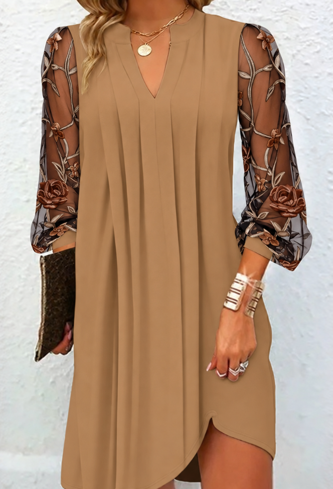 Rose | Robe Élégante à Manches Fleuries