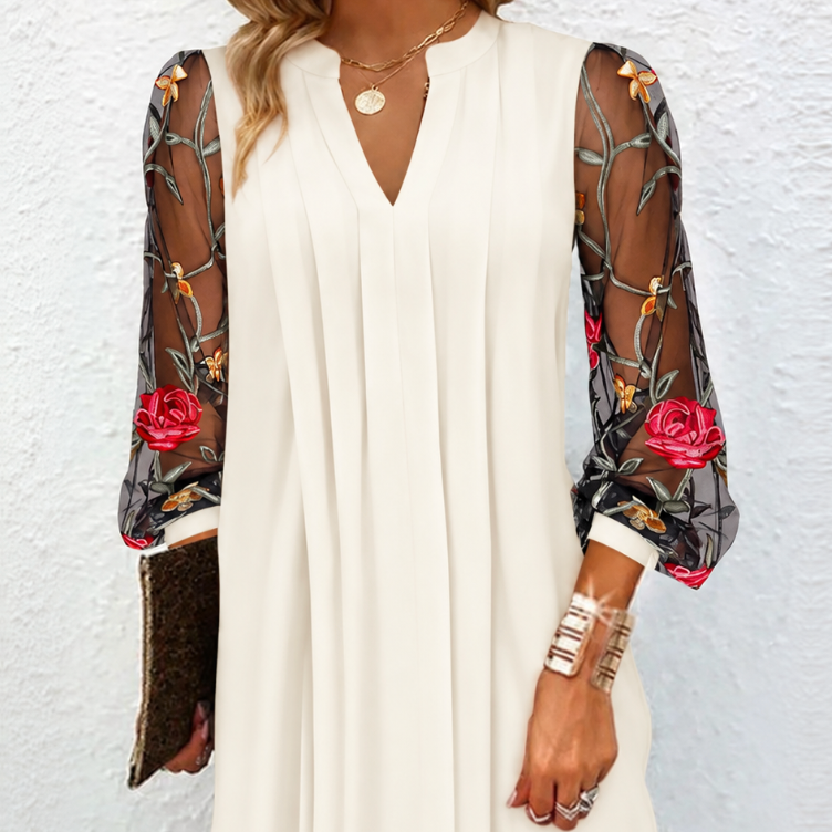 Léa | Robe Élégante à Manches Fleuries