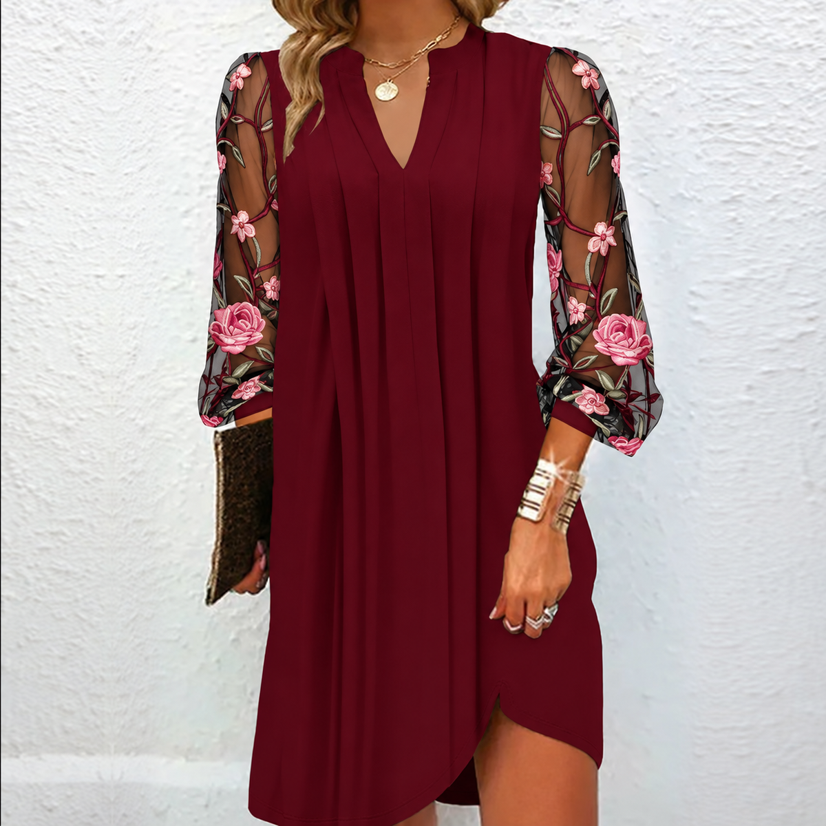 Élise | Robe Élégante à Manches Fleuries