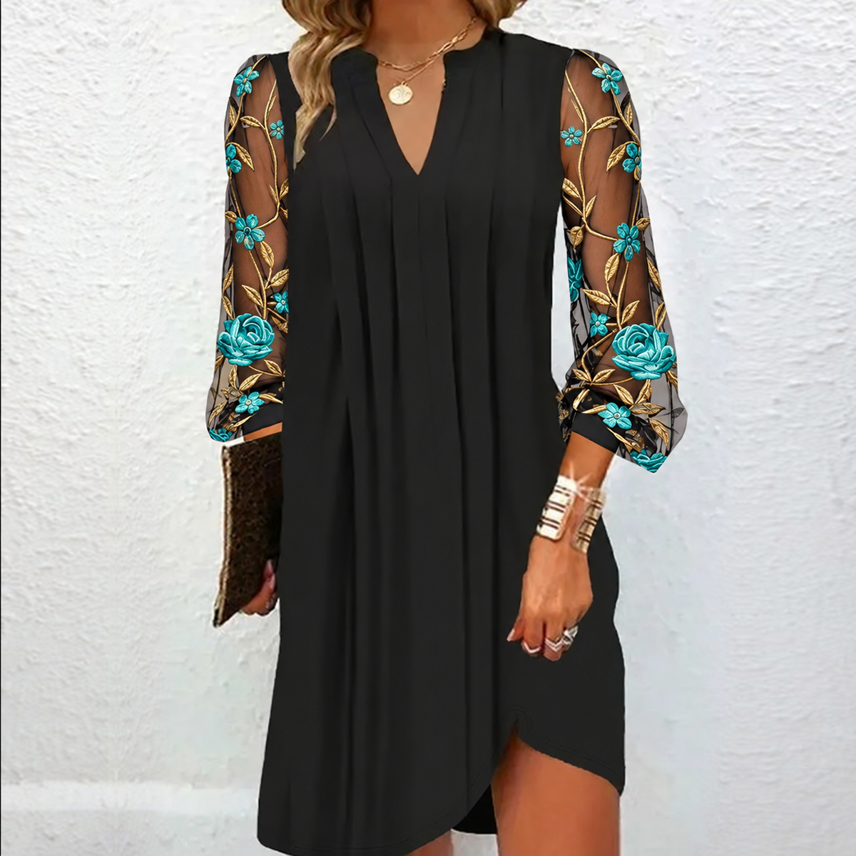 Lucie | Robe Élégante à Manches Fleuries