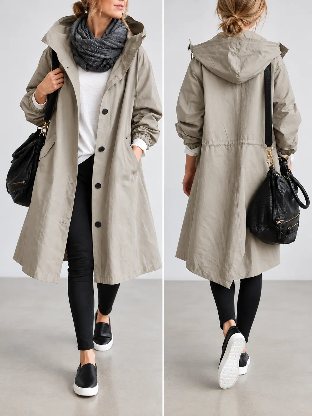 Pauline | Manteau Oversize à Capuche Boutonné