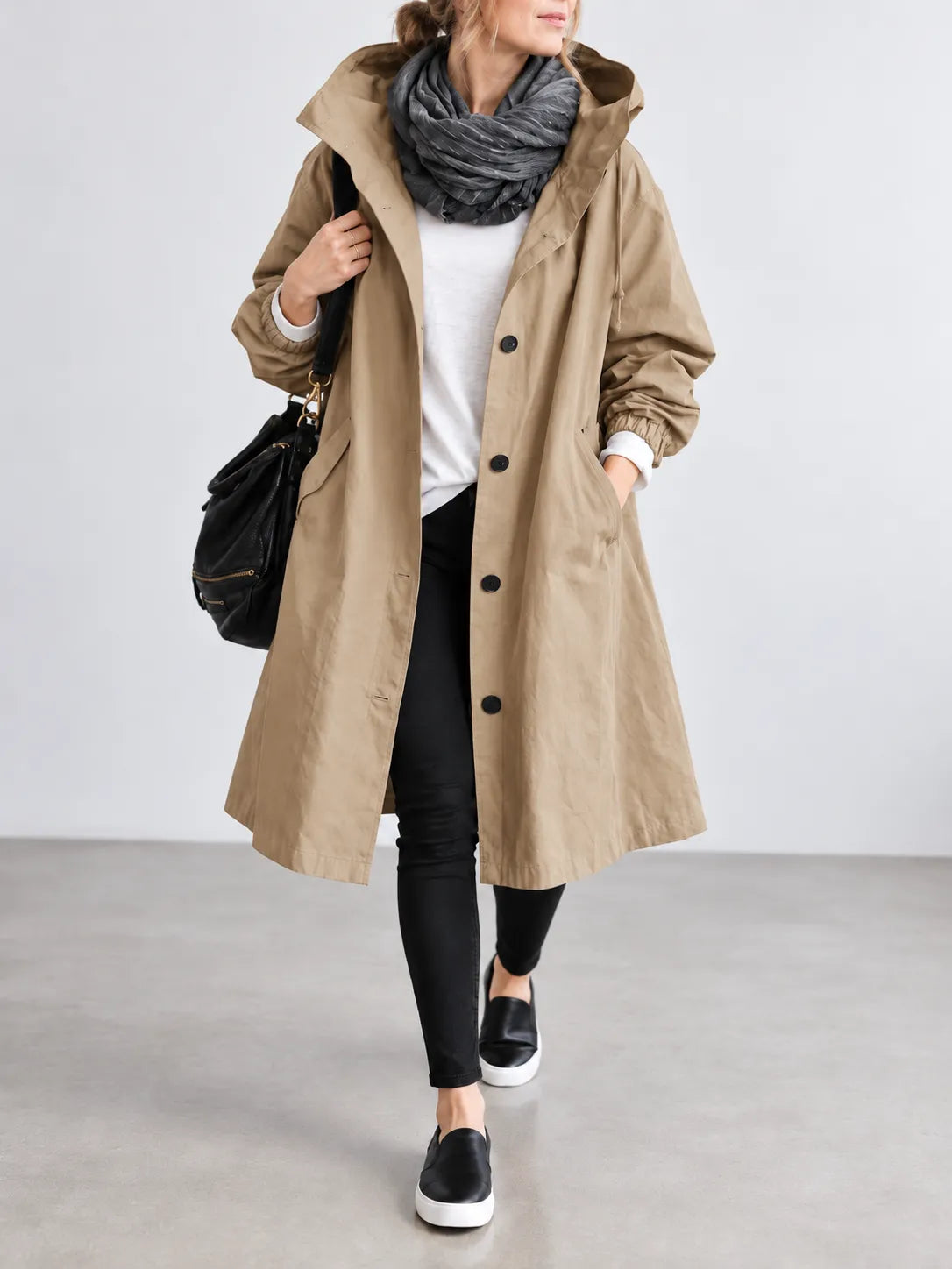 Pauline | Manteau Oversize à Capuche Boutonné