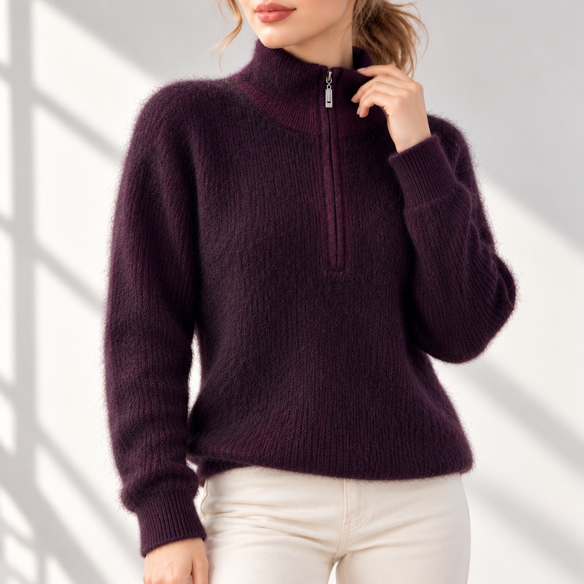 Valentine – Pull en Cachemire Vison à Demi-Zip