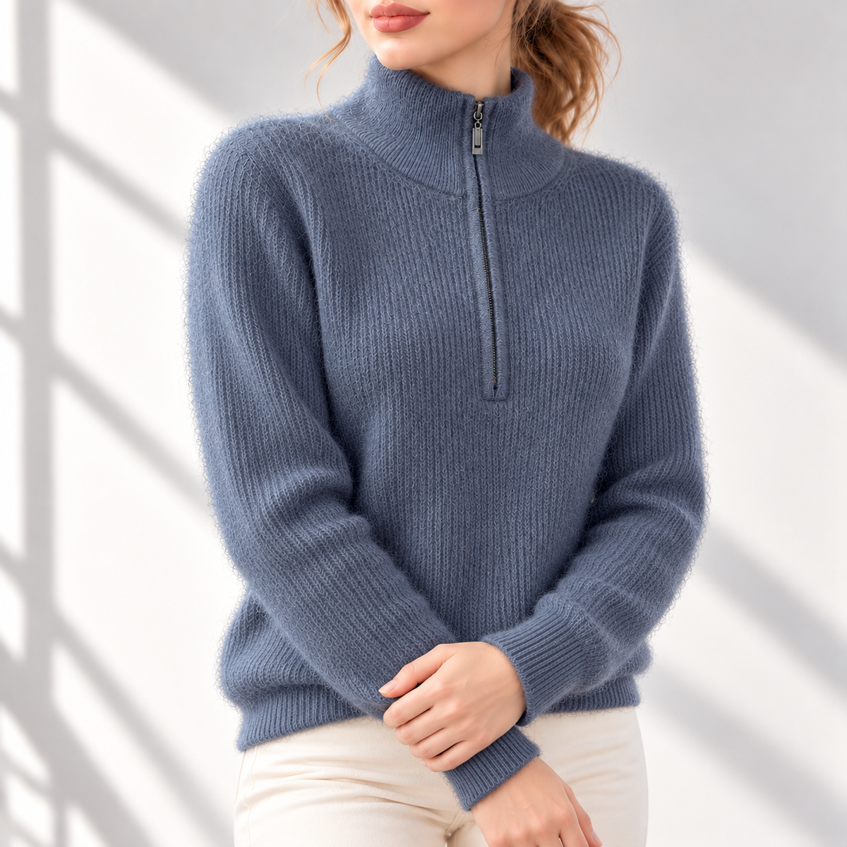 Valentine – Pull en Cachemire Vison à Demi-Zip