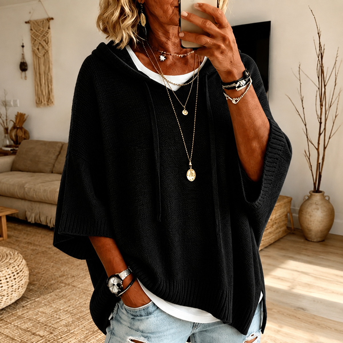 Héloïse – Pull Poncho à Capuche
