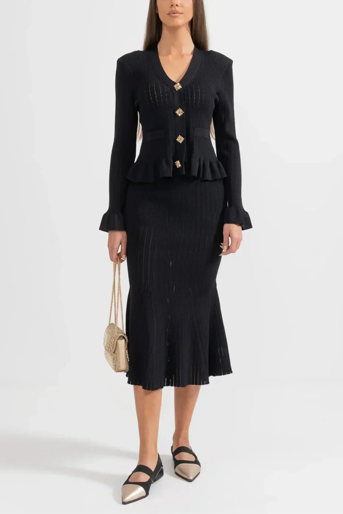 Prudence - Ensemble robe midi en maille fine et haut à boutons
