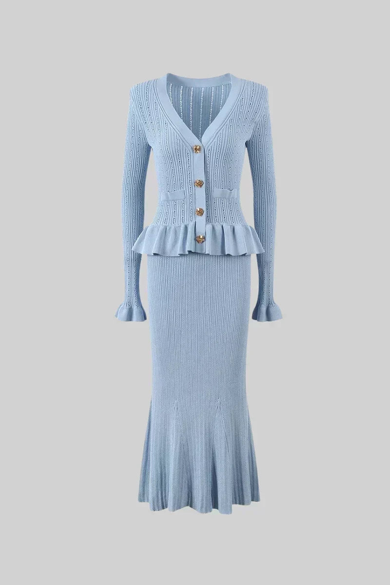 Prudence - Ensemble robe midi en maille fine et haut à boutons