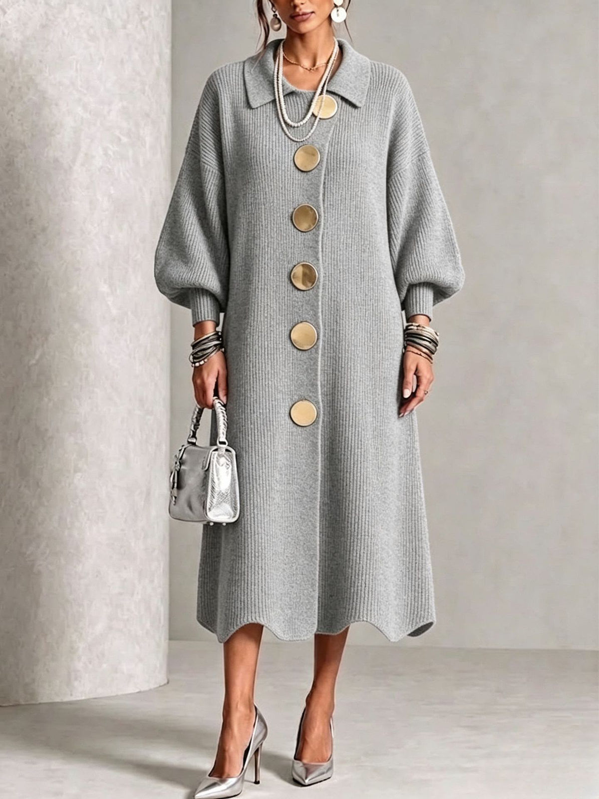 Florence – Robe Longue Boutonnée à Manches Longues