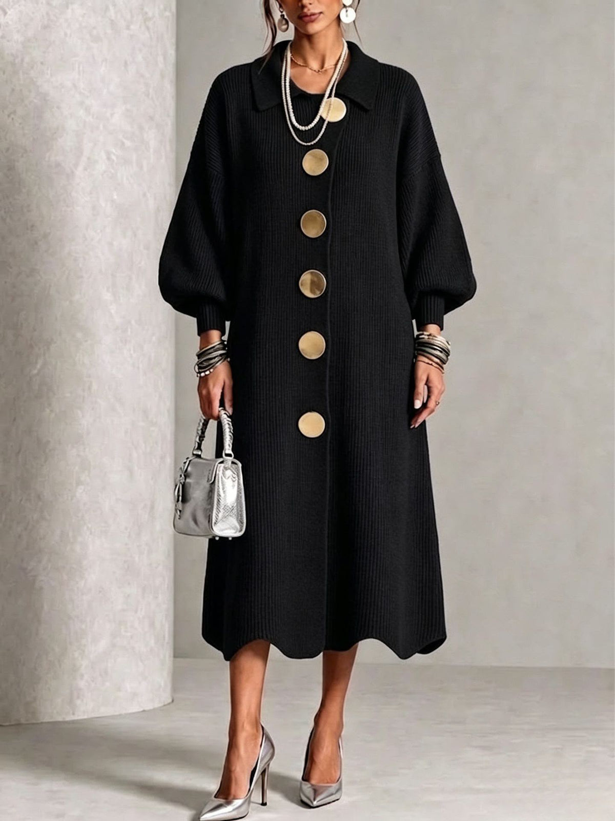 Florence – Robe Longue Boutonnée à Manches Longues