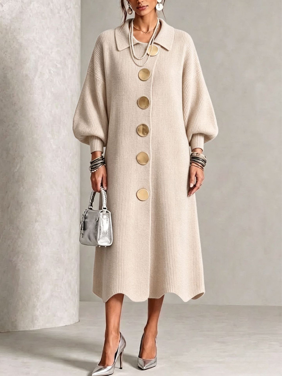 Florence – Robe Longue Boutonnée à Manches Longues