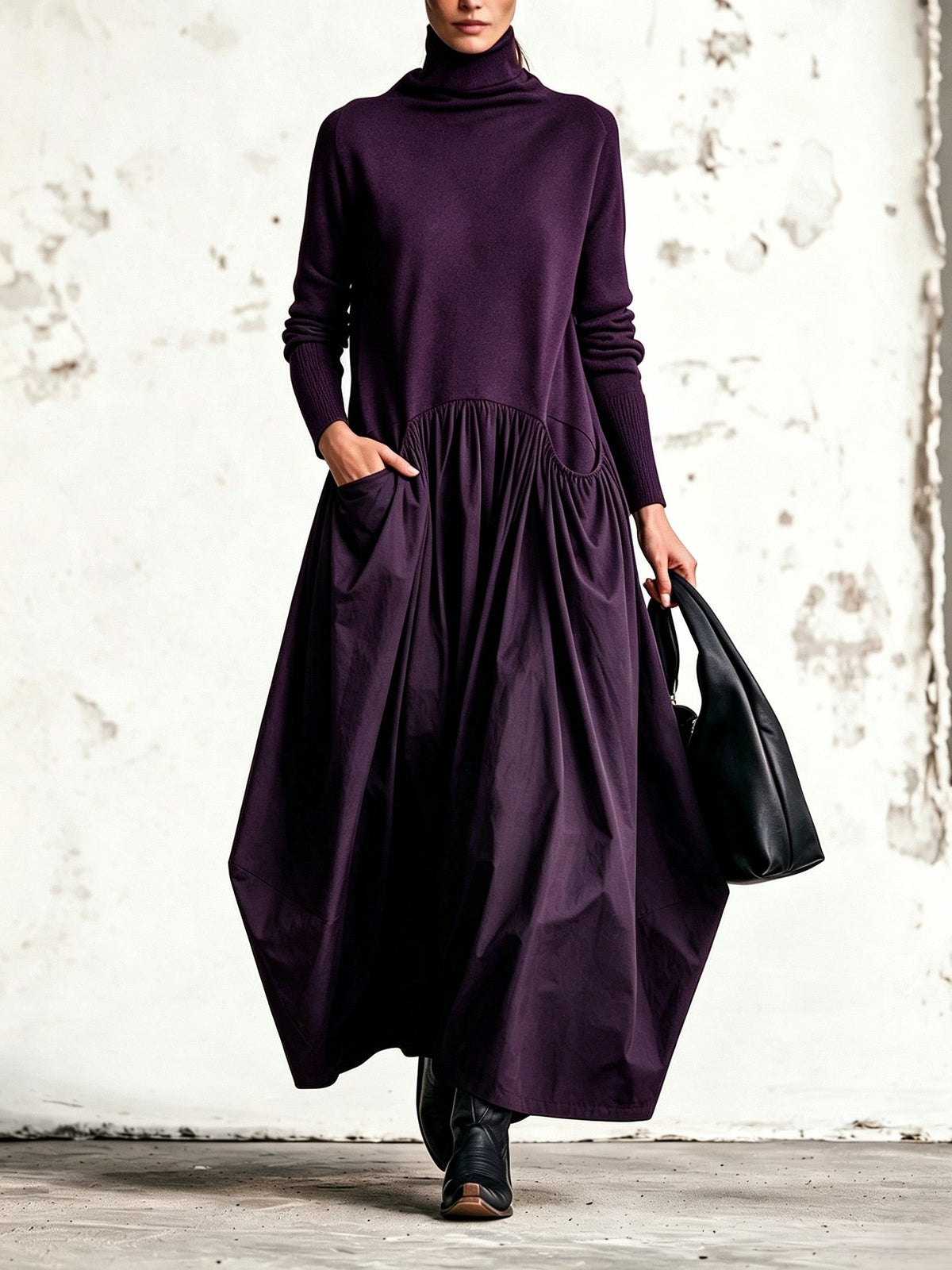 Ambre – Robe Longue Oversize à Col Montant