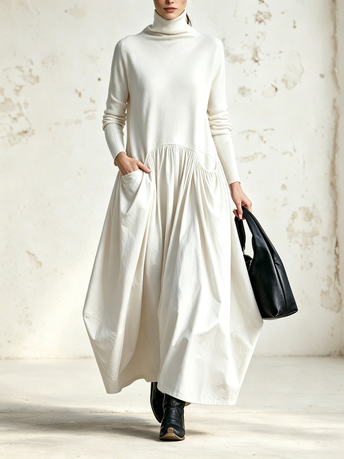 Ambre – Robe Longue Oversize à Col Montant