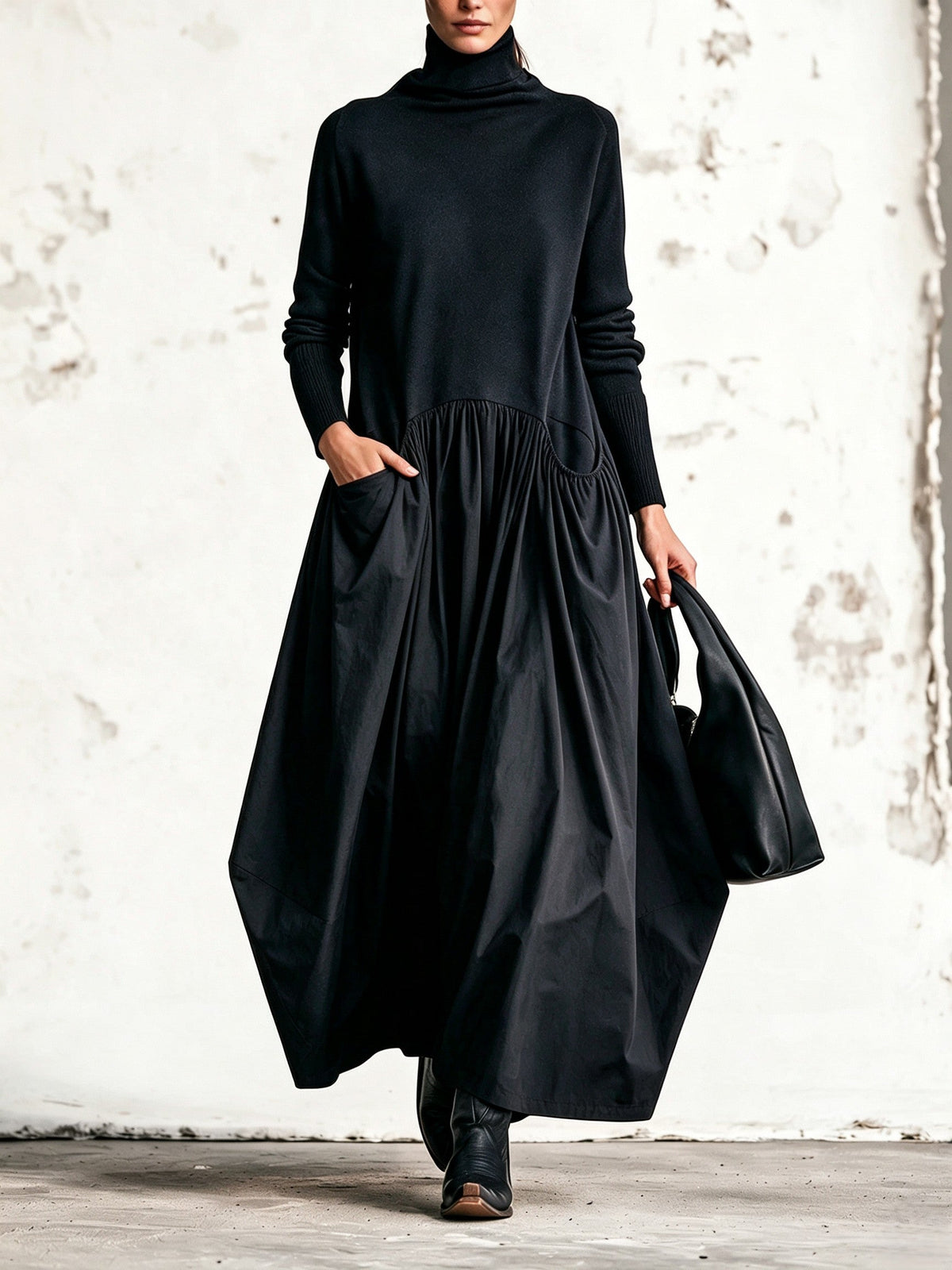 Ambre – Robe Longue Oversize à Col Montant