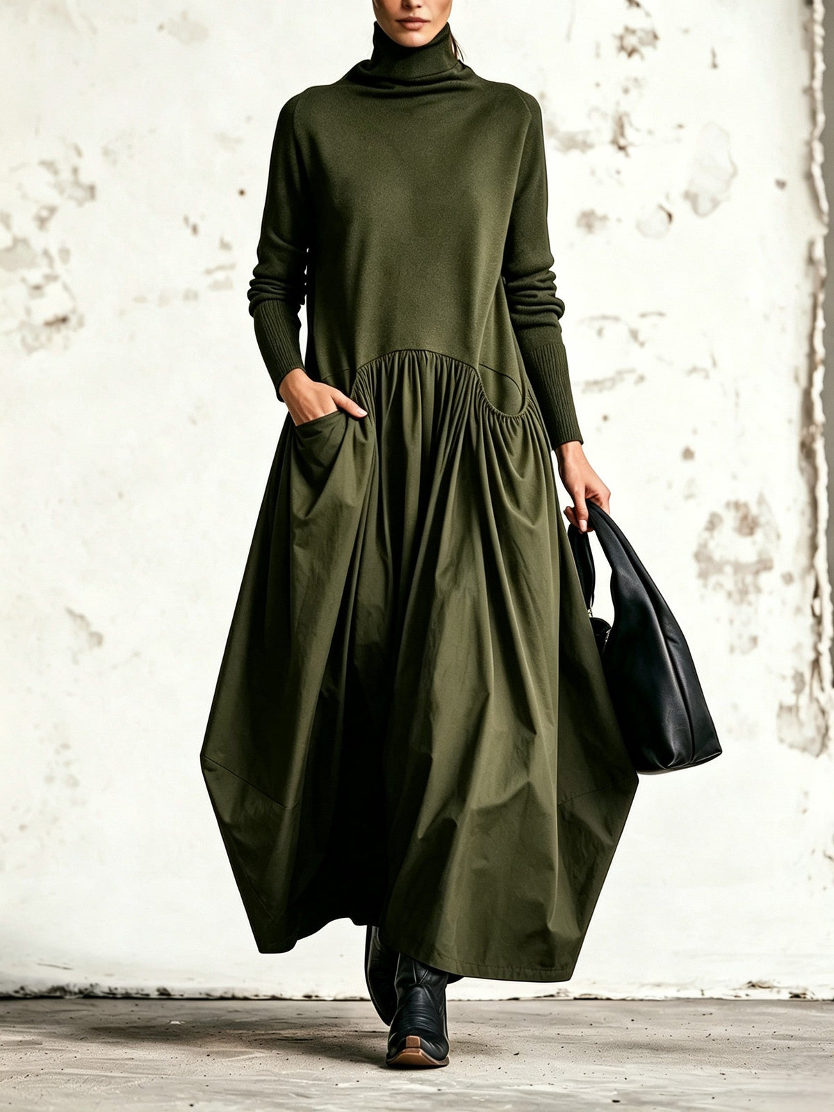 Ambre – Robe Longue Oversize à Col Montant