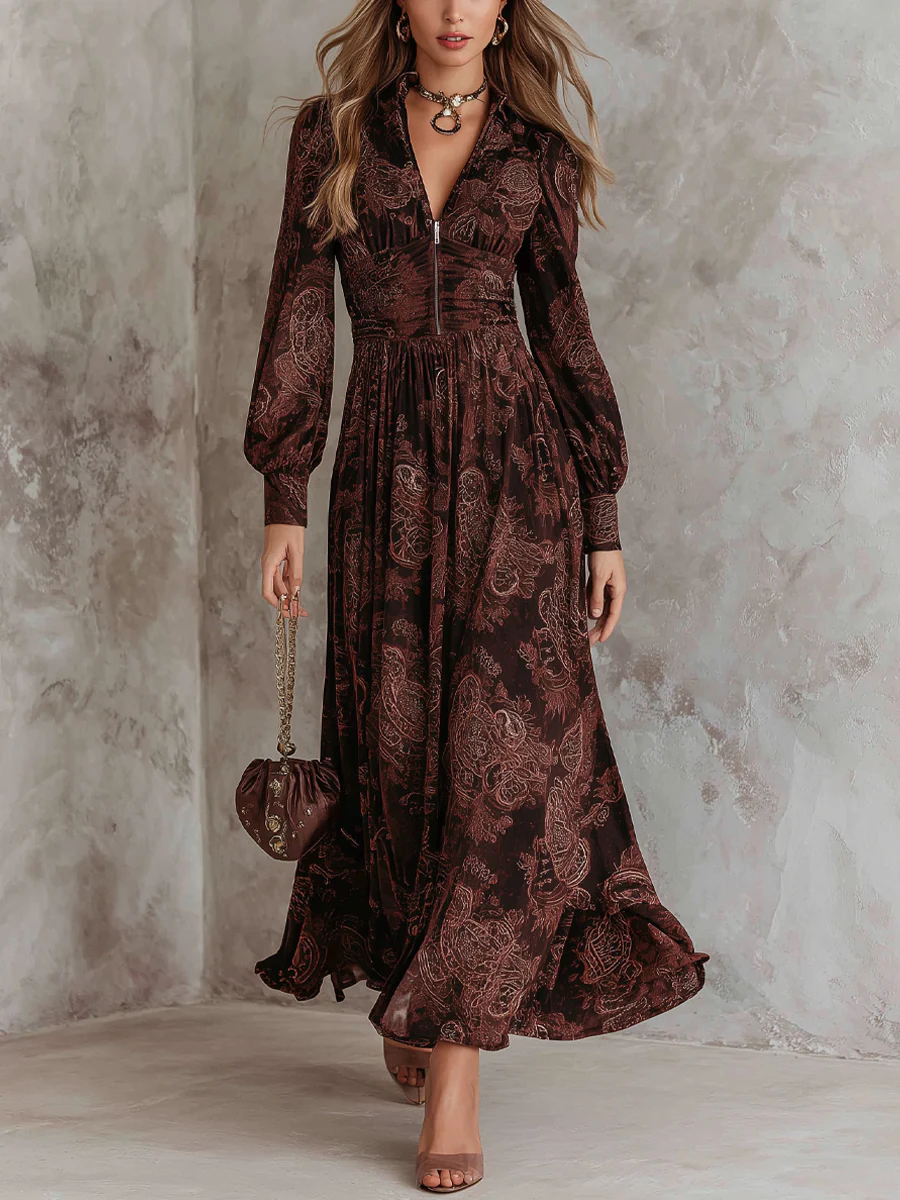 Joséphine – Robe Longue Cachemire Taille Haute à Zip