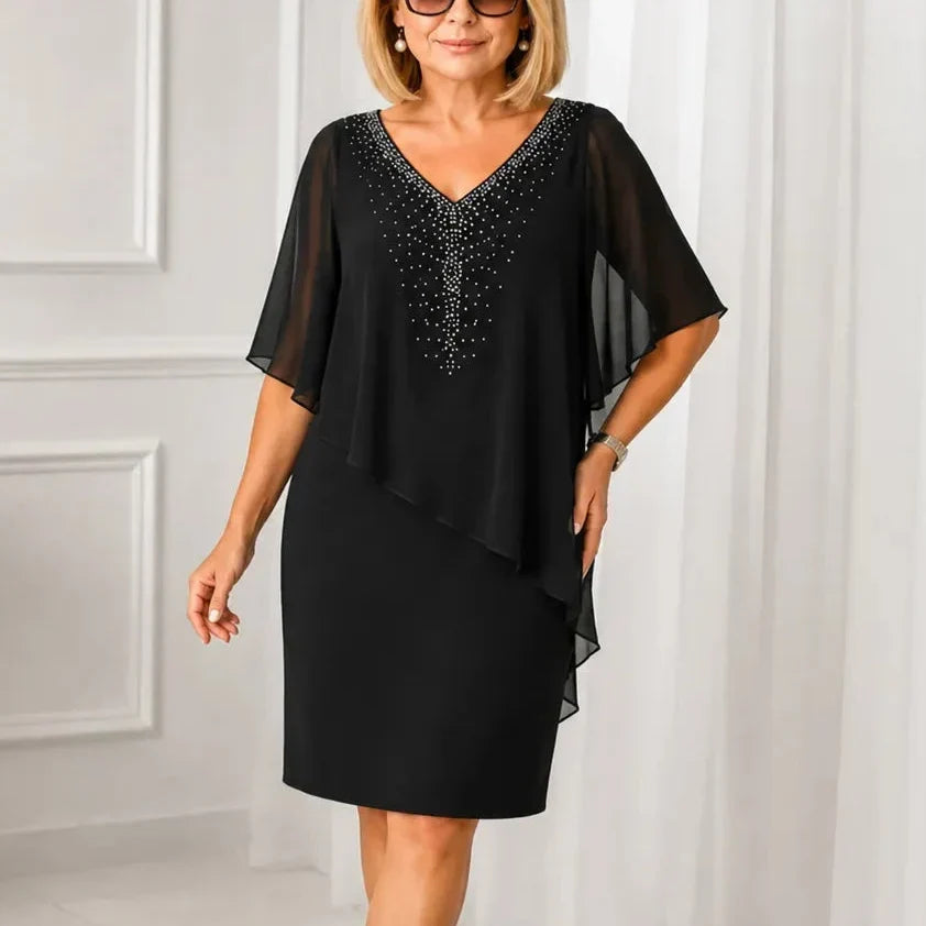 ROSALIE | ROBE À VOILE SUPERPOSÉ ET COL V ORNÉ