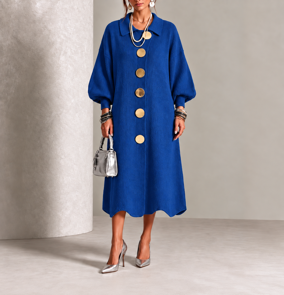 Florence – Robe Longue Boutonnée à Manches Longues