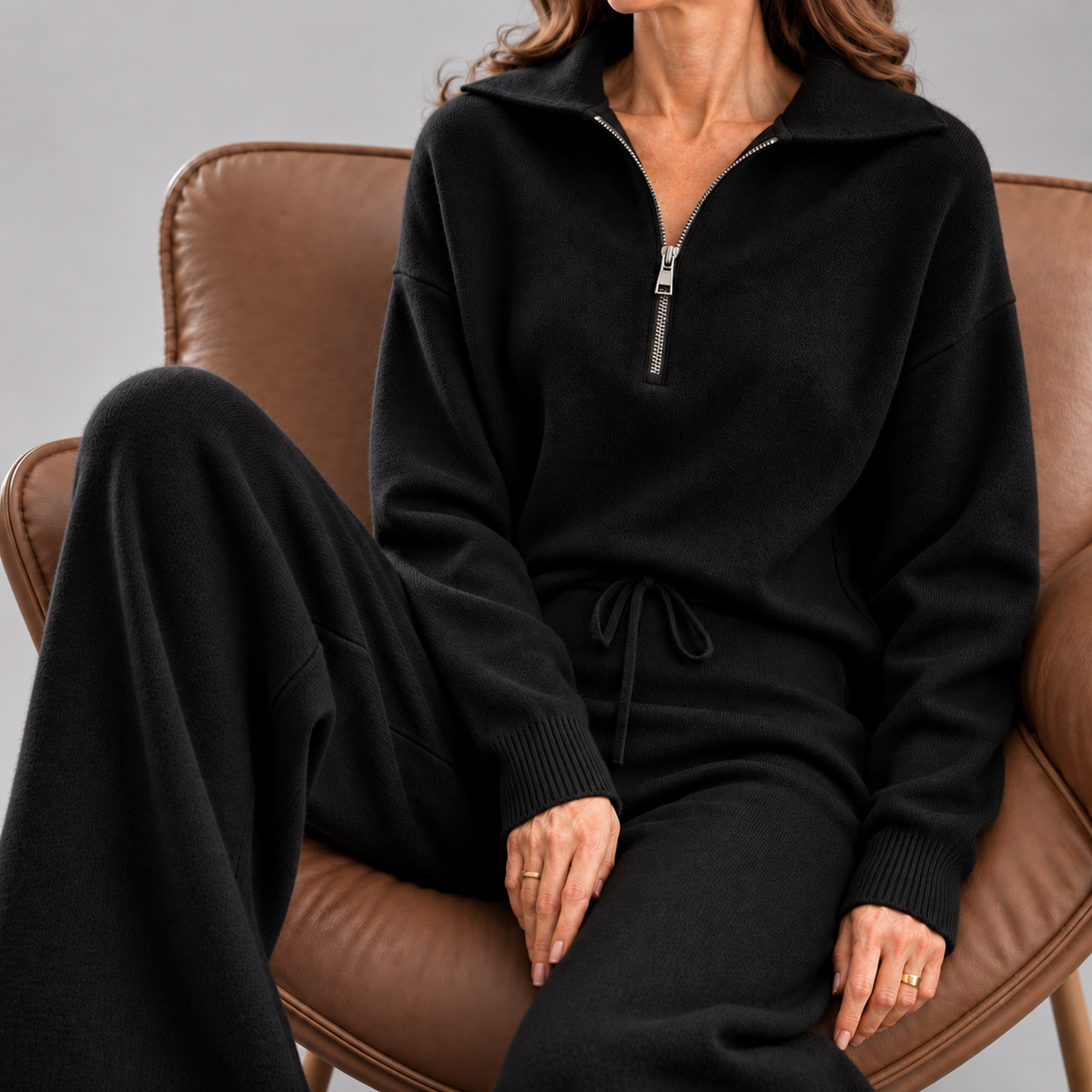 Victorine – Ensemble Détente en Cachemire à Demi-Zip