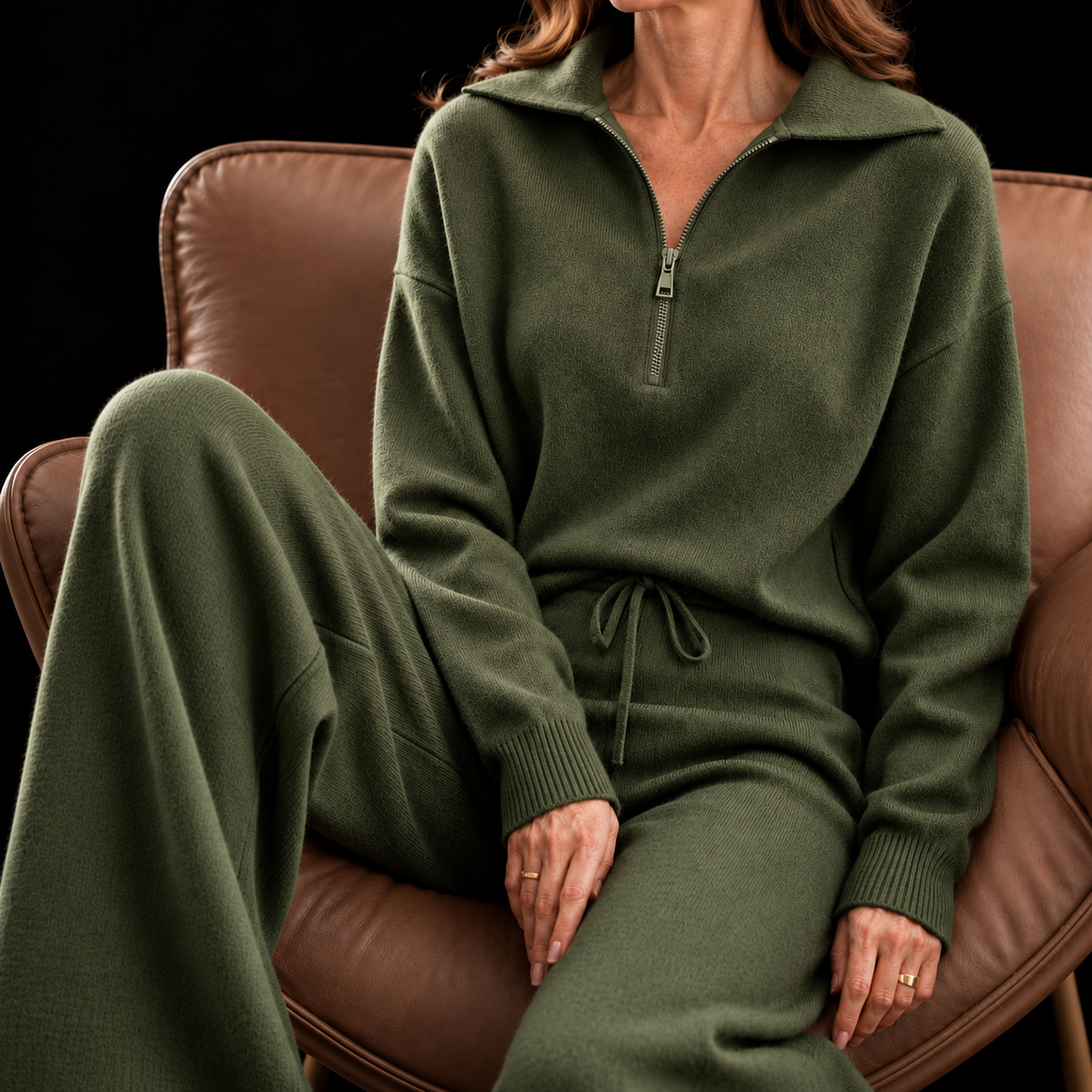 Victorine – Ensemble Détente en Cachemire à Demi-Zip