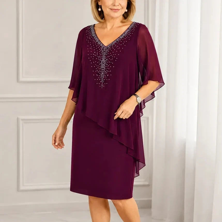 ROSALIE | ROBE À VOILE SUPERPOSÉ ET COL V ORNÉ