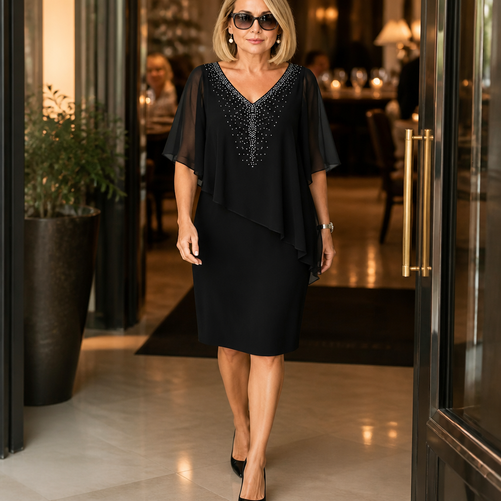 ROSALIE | ROBE À VOILE SUPERPOSÉ ET COL V ORNÉ