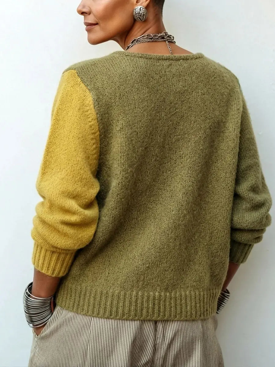 Ghislaine | Cardigan en Maille Color-Block à Boutons Asymétriques