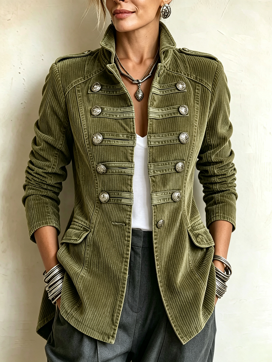 Céleste – Veste Militaire Classique en Velours Côtelé Olive